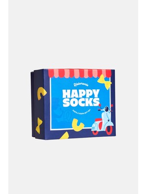 Happy Socks - Erkek Çok Renkli Makarna ve Scooter Desenli 2\'li Çorap Hediye Seti