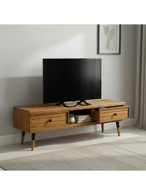 Mobenta Stria Tv, Doğal Masif Ahşap Tv Ünitesi 2 Çekmeceli 1 Raflı - 150 Tk
