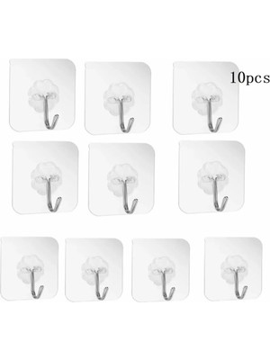 Kitchen Dream 10 Adet 6X6CM Kendinden Yapışkanlı Şeffaf Güçlü Askı Kapı Duvar Askıları Ağır Yük Taşıma Askısı
