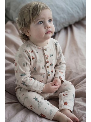 Baskılı Tulum 0-3 Yaş Bej