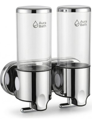 Aura Bath 2 Bölmeli Duvar Tipi Sıvı Sabunluk Şampuan Duş Jeli Dispenseri Şık Tasarım 2X500ML