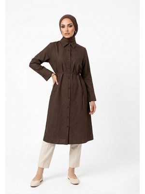 Foremia Biye Detay Uzun Tunik-Kahve -