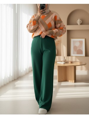 Moda Morfo Salaş Triko Pantolon   -Zümrüt