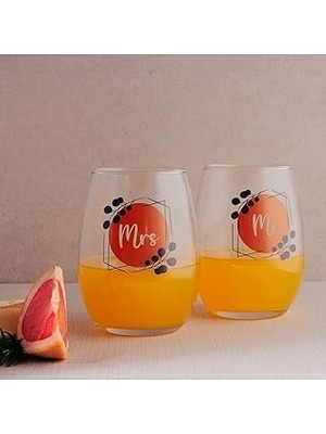 Uravas Store Hediyesepeti Mr &amp; Mrs 2'li Meşrubat Bardağı Cam Bardak 570 cc