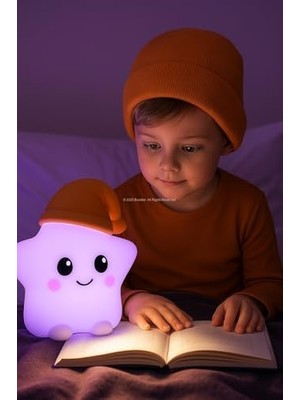 Hayvan Figürlü Gece Lambası, Silikon Rgb Dokunmatik, Yumuşak Işık, Bebek Odası ve Çocuklar Için, USB Şarjlı, Renkli Aydınlatma, Dekoratif Gece Lambası, Uyku Işığı (Yıldız)