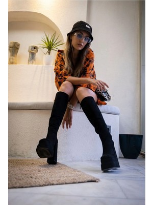 Ayakkabı Ateşi Kadın Siyah Süet  Tasarım Çift Platform  Ayakkabı Penny