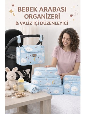 Morport Premium Bebek Arabası Organizer Çanta I 6'lı Set Desenli Bavul Valiz Içi Çok Amaçlı Organizer