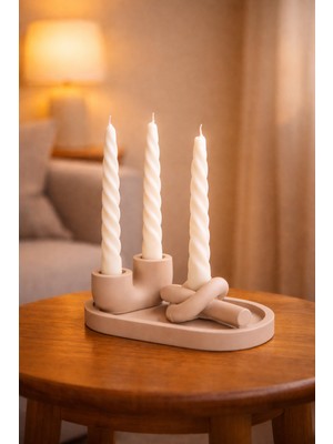 Twist (Burgu) Dekoratif Şamdan Mum – 3’lü Set Bej