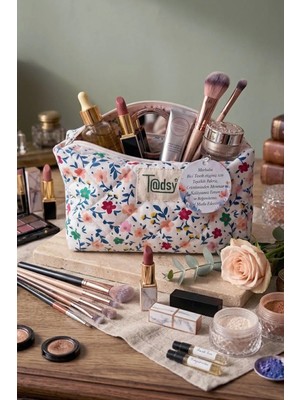 Tadsy  %100 Pamuk Makyaj ve Kozmetik Çantası | 22X12X10 cm | Seyahat Organizer