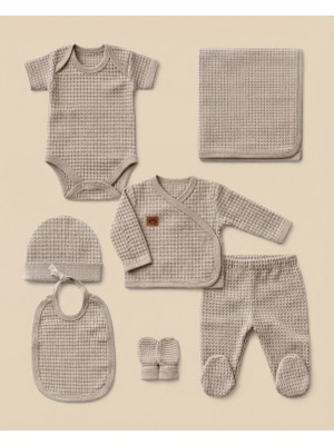 Minory Baby - %100 Pamuk 7'li Hastane Çıkışı Seti | Yenidoğan 7'li Set | Waffle Kumaş