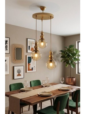 Hak Dekor Sportif 3lü Eskitme Bal Camlı Sarkıt Avize