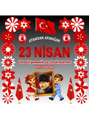 Ti Play 23 Nisan Ulusal Egemenlik ve Çocuk Bayramı Pvc Vinil Pano Süsü 160X160 cm | Tek Parça Okul Sınıf Panosu (Model 06)