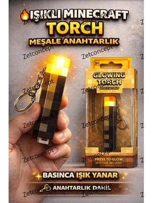Zetconcept Minecraft Işıklı Torch Anahtarlık – LED Işıklı Meşale Anahtarlık Muhteşem Bir Hediye