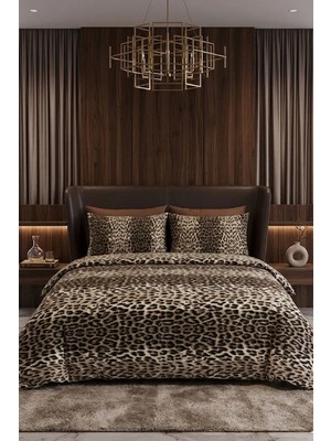 Laliva Leopar Desenli Çift Kişilik Lastikli Çarşaflı Nevresim Takımı