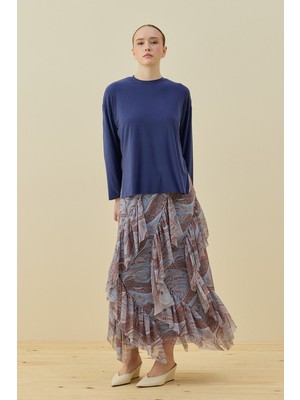 Merwishop Üst ve Katlı Desenli Etek Ikili Spanis Takım 1812 Mavi