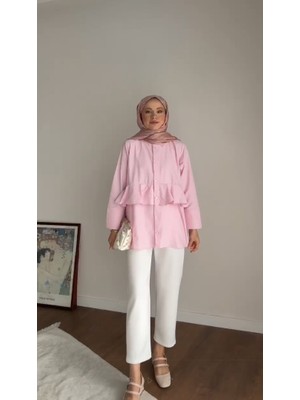 RFK Butik Kadın Alerli Seyyar Kemerli Poplin Gömlek Tunik - Pembe