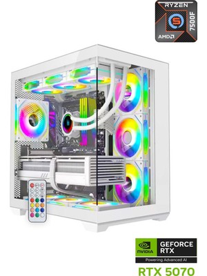 Apphirex Prime 50W Ryzen 5 7500F 16GB Ddr5 Ram 1tb M2 SSD RTX5070 12GB 240MM Sıvı Soğutmalı Beyaz Masaüstü Oyuncu Bilgisayarı