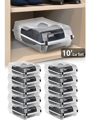 Meleni Home 10 Adet Bot Ayakkabı Kutusu - Şeffaf Ayakkabı Saklama Kutusu Düzenleyici Organizer Seyahat Kutusu