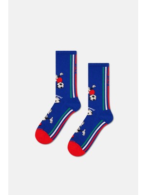 Happy Socks - Erkek Mavi Dünya Kupası Italya Temalı Sneaker Çorap