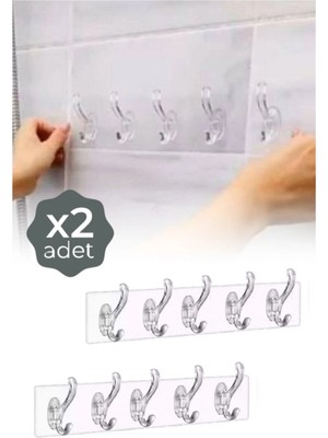 Kitchen Dream 2 Adet Şeffaf Güçlü Kendinden Yapışkanlı Kapı Duvar Askısı