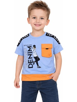 Barkod Kids Erkek Çocuk Reputable Yazı Desenli Cepli Omuzları Yazılı Desenli Açık Mavi Renk Tişört