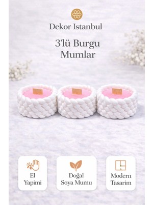 Dekor İstanbul 3’lü Burgu Mum Seti – El Yapımı Doğal Soya Mum, Modern Dekoratif Mum