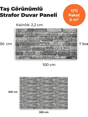 KnB Duvar Paneli ve Söve Taş Görünümlü Strafor Duvar Paneli (12'li Paket)