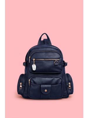 Westbag Kadın Suni Deri Siyah Çok Gözlü Sırt Çantası