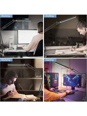 LED Klipsli Masa Lambası - Göz Bakımı 3 Işık Modu x 10 Parlaklık Seviyeleri Masa Lambası - Siyah