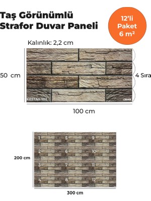 KnB Duvar Paneli ve Söve Kesmetaş Görünümlü  Strafor Duvar Paneli (12'li Paket)