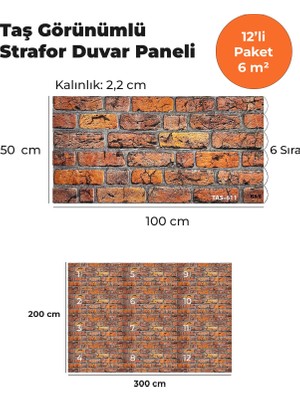KnB Duvar Paneli ve Söve Taş Görünümlü Strafor Duvar Paneli (12'li Paket)