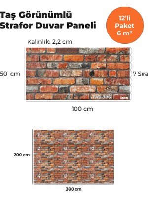 KnB Duvar Paneli ve Söve Taş Görünümlü Strafor Duvar Paneli (12'li Paket)
