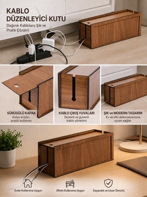 Chagri Kablo Saklama Kutusu Ahşap 30X12X14 cm – Priz Düzenleyici Organizer