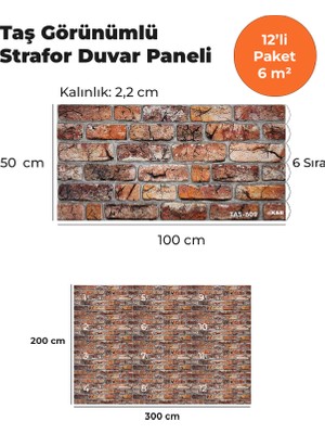 KnB Duvar Paneli ve Söve Taş Görünümlü Strafor Duvar Paneli (12'li Paket)