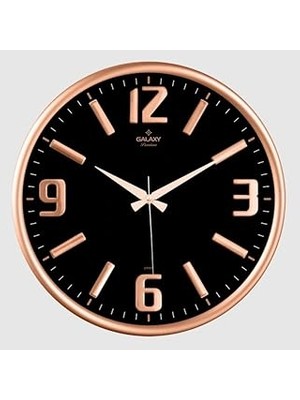 Uravas Store Galaxy Serisi Metal Çerçeveli Kabartma Rakamlı Bombe Camlı 35 cm Duvar Saati Bakır -Siyah