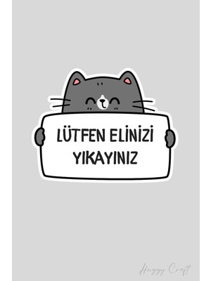 Huggy Craft Lütfen Elinizi Yıkayınız Sticker Gri Kedi Figürlü Etiket