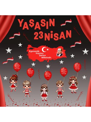 Ti Play 23 Nisan Ulusal Egemenlik ve Çocuk Bayramı Pvc Vinil Pano Süsü 160X160 cm | Tek Parça Okul Sınıf Panosu (Model 08)