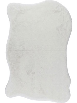 Seyran Halı Minkora Lüks Peluş Post Halı Beyaz Renk Yumuşak Dokulu Kaymaz Taban Makinede Yıkanabilir Halı