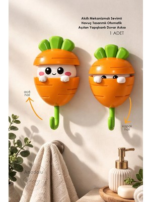 Kitchen Dream Akıllı Mekanizmalı Sevimli Havuç Tasarımlı Otomatik Açılan Yapışkanlı Duvar Askısı 1 Adet