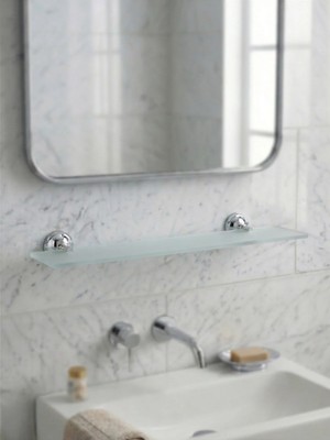 Clk Banyo Bella Parlak Kromaj Kaplama Camlı Banyo Etejer - Duvara Montajlı Lüks Banyo Rafı - 50 cm