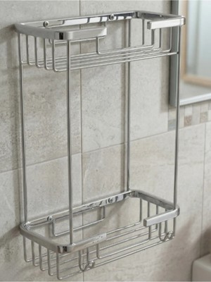 Clk Banyo Karaca Paslanmaz Iki Katlı Banyo Rafı - Lif Askılı Sabunluk ve Şampuanlık