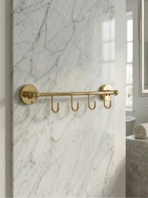 Clk Banyo Karaca Banyo/mutfak Pirinç Duvara Montajlı 4’lü Askılık Sarı - Paslanmaz