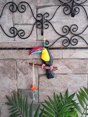 Dekoratif Kuşu Duvar Süsü, El Yapımı, Renkli Boncuklu 1 Adet