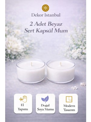 Dekor İstanbul 2 Adet Beyaz Sert Kapsül Mum | El Yapımı Doğal Soya Mumu Modern Lüks Dekoratif Set