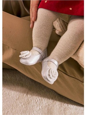 Mayoral Kışlık Kız Bebek Mary Jane - Çiçekli Ayakkabı Patik - Beyaz