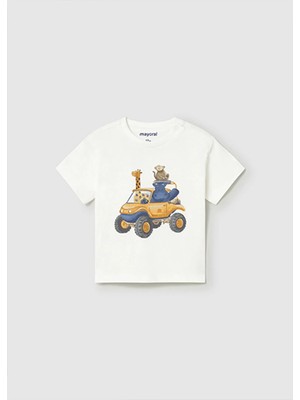 Mayoral Yazlık Erkek Bebek Araç Baskılı Tshırt - Ekru