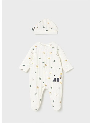 Mayoral Kışlık Erkek Bebek Şapkalı Tulum Set - Ekru
