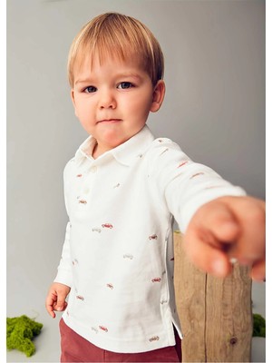 Mayoral Kışlık Erkek Bebek Uzun Kol Bakılı Polo Yaka Tshirt - Ekru