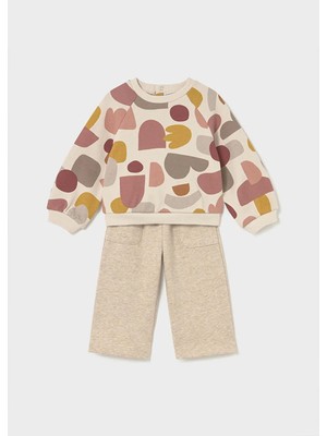 Mayoral Kışlık Kız Bebek 2'li Bol Pantolon Sweat Takım - Bej