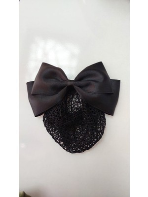 Minval Saten Kumaş 8 cm Otomatik Klipsli Fileli Fiyonklu Topuz Tokası